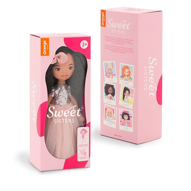 Soft toy, Sweet Sisters - Tina in a Pink Dress with Sequins + bonus accessories set (35cm)