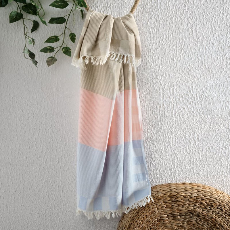 Tyrkisk håndklæde | Patchwork | Blågrøn & Pink & Mælkekaffe