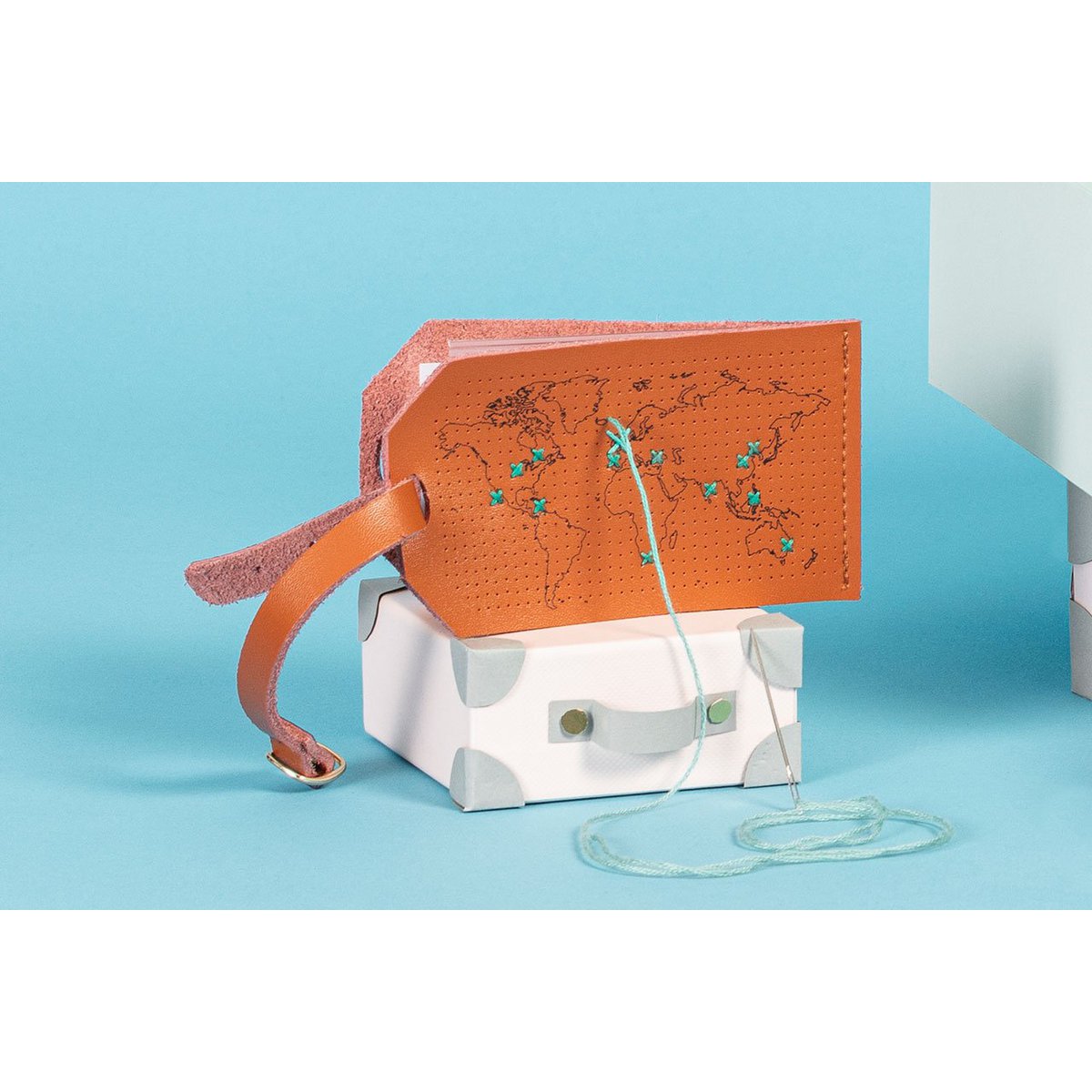 Étiquette à Bagage Stitch Map - Marron