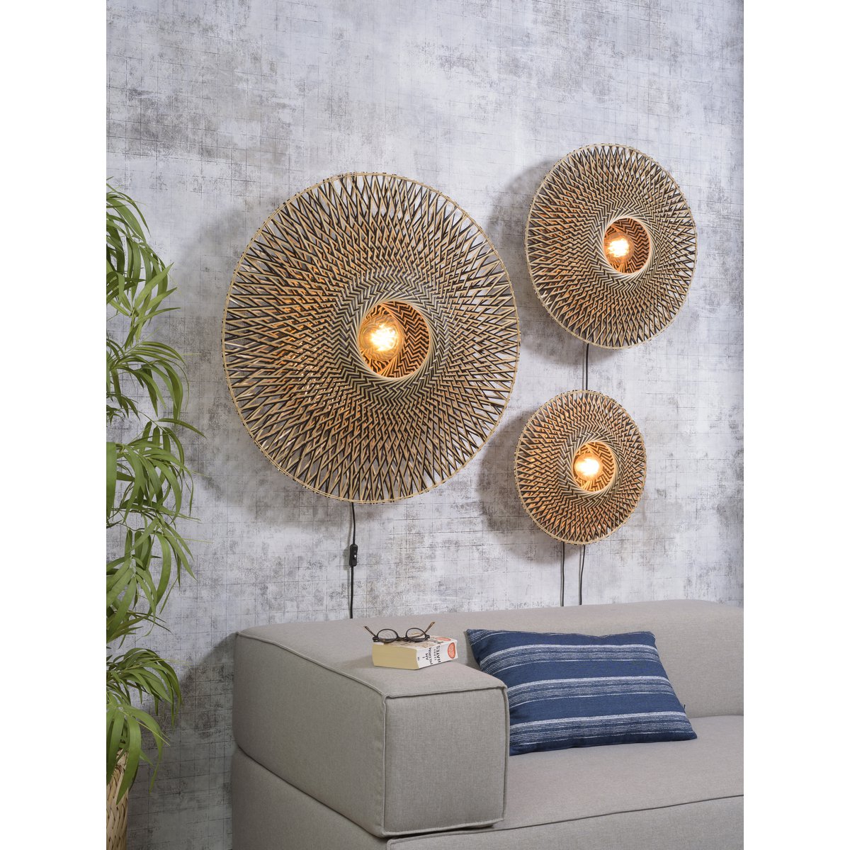 Lámpara de mano Bali 44cm zw./nat., S