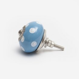 Bouton en céramique bleu à pois blancs