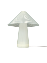  Tall, cylindrical table lamp with a pleated shade in light blue, yellow, or lavender.