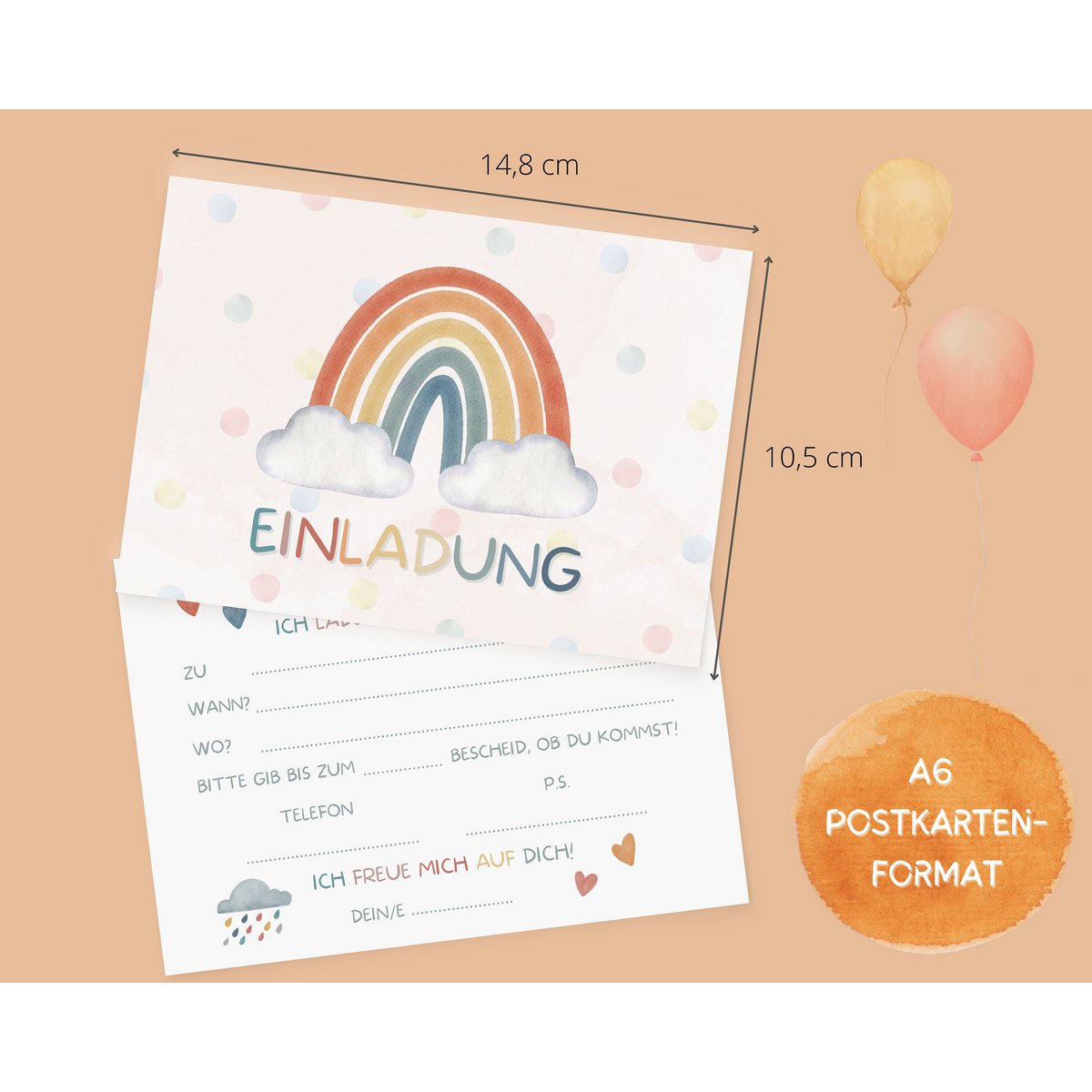 Rainbow invitation card children's birthday girl or invitation for baptism, communion, confirmation or youth consecration to fill in the envelope