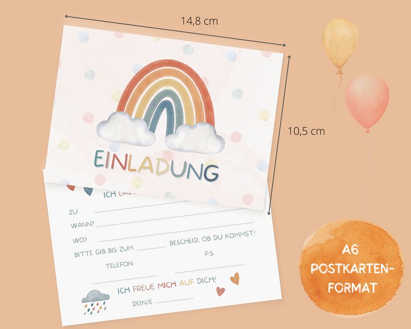 Regenboog uitnodigingskaart kinderfeestje of uitnodiging voor doop, communie, vormsel of jeugdwijding om de envelop in te vullen