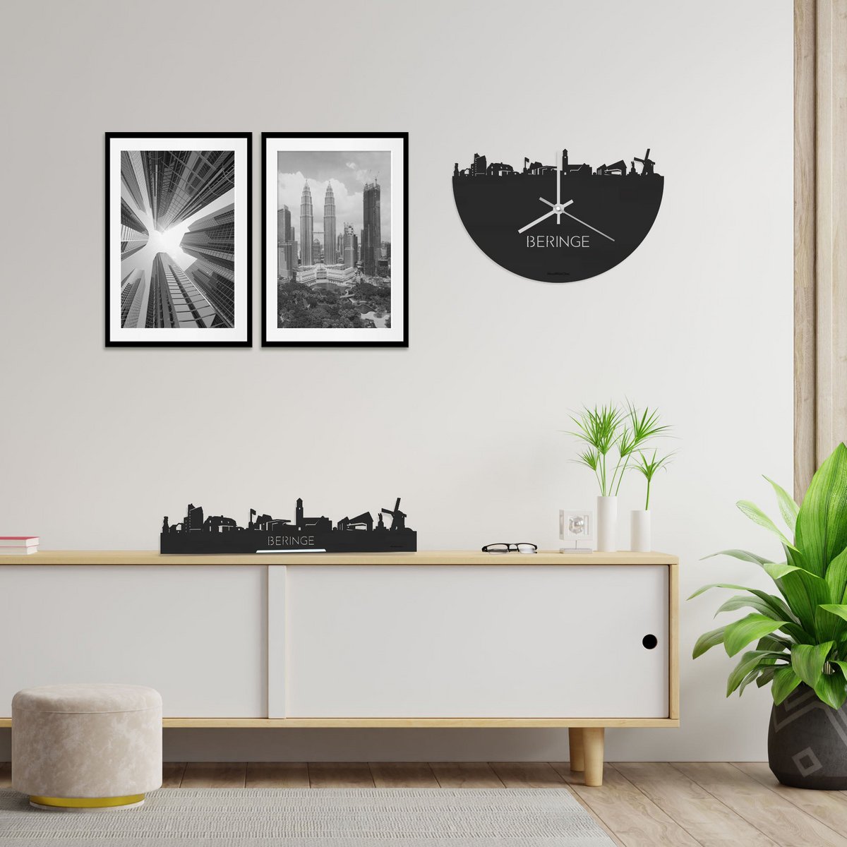 Skyline Uhr Beringe Schwarz