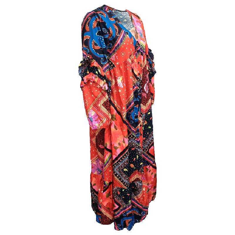 Abito Boho stampato a maniche lunghe con scollo a V da donna
