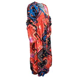 Abito Boho stampato a maniche lunghe con scollo a V da donna