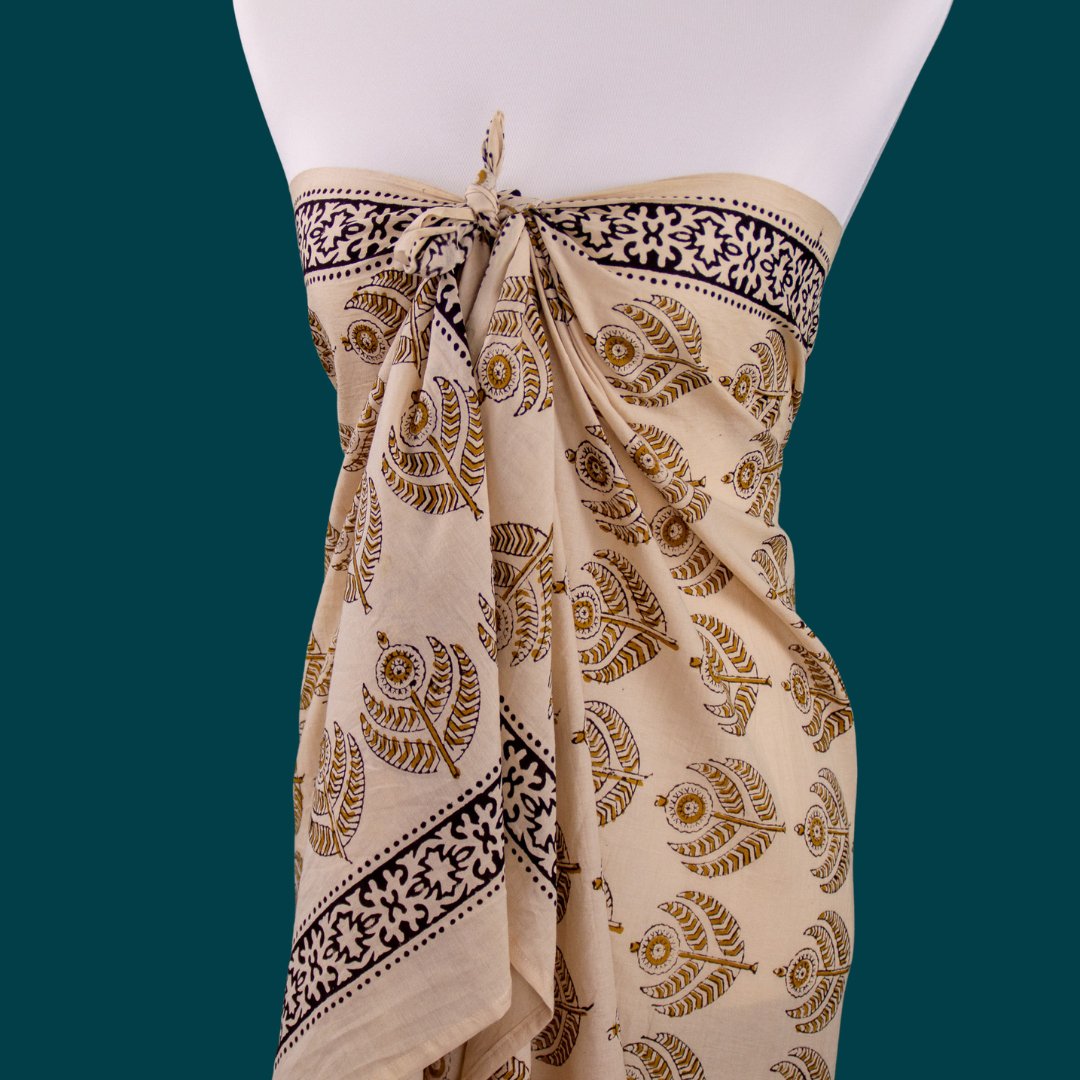 Yellow Pareo, Sarong, scarf, beach towel, summer scarf, shoulder cloth, wrap dress, made of 100% cotton, printed with natural colors, handmade