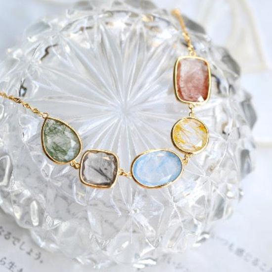 Crystals de quartz arc-en-ciel Bracelets à 5 pierres