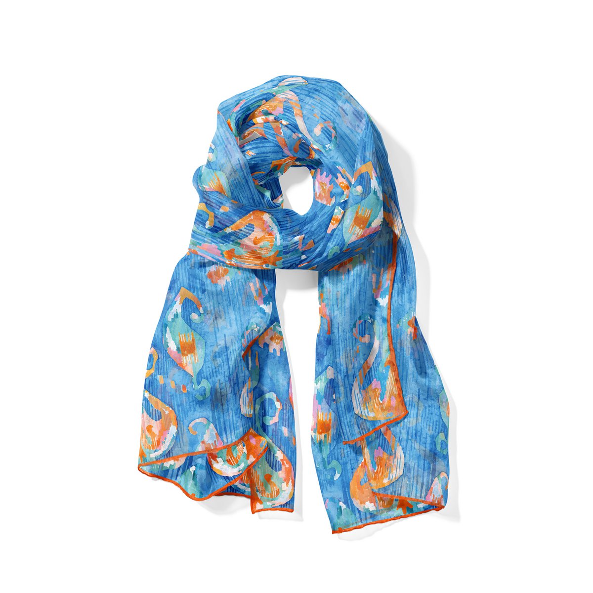 Blue Silk Scarf Ikat Print Aulia