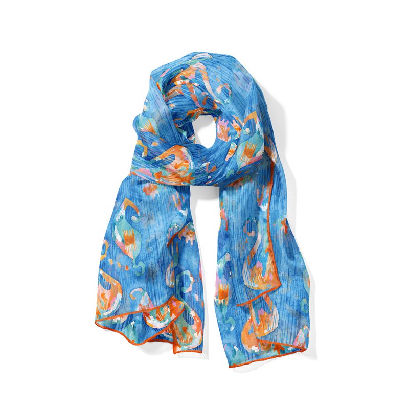 Blue Silk Scarf Ikat Print Aulia