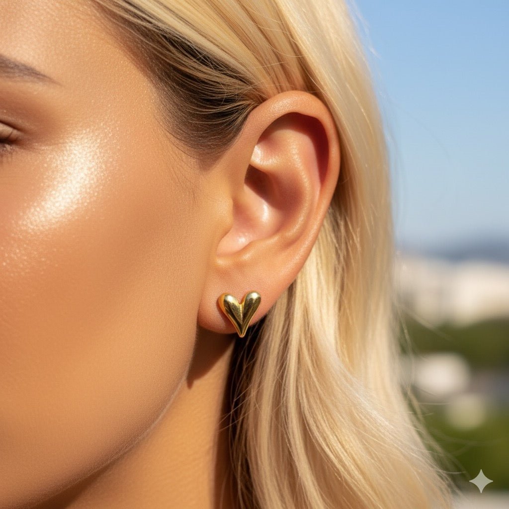 DOMED HEART – Waterproof Gold Heart Lobe Earrings