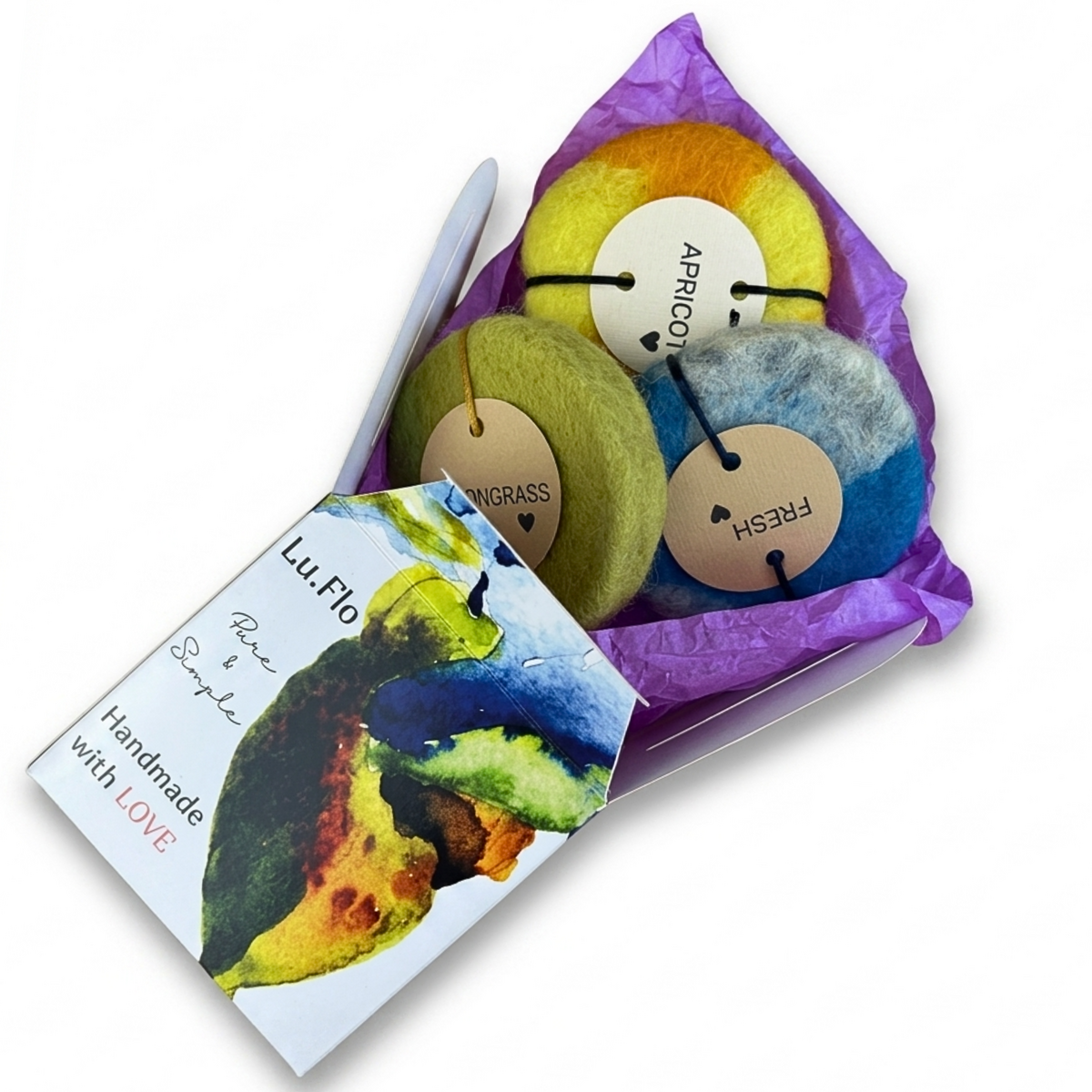 Set regalo di sapone alla glicerina in feltro (3 × 100 g)