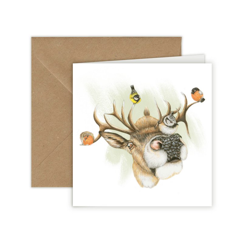 Hirsch-Grußkarte, 13 x 13 cm, Vögel, Karten, Tiere