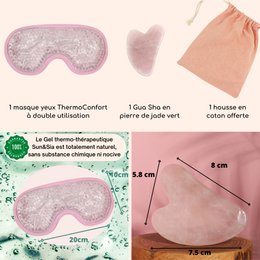 ThermoConfort Eye Mask og Rose Quartz Gua Sha Kit – Termoterapi – Essential Beauty Accessories – Natural Stone – Lifting Tool