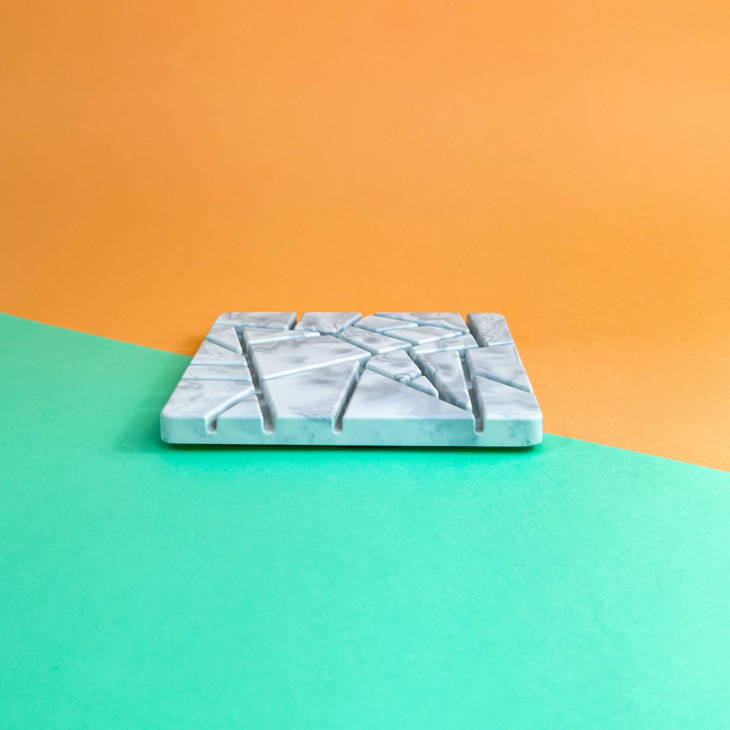 Square Tray with Abstract Pattern • FYRKANT • White Marble