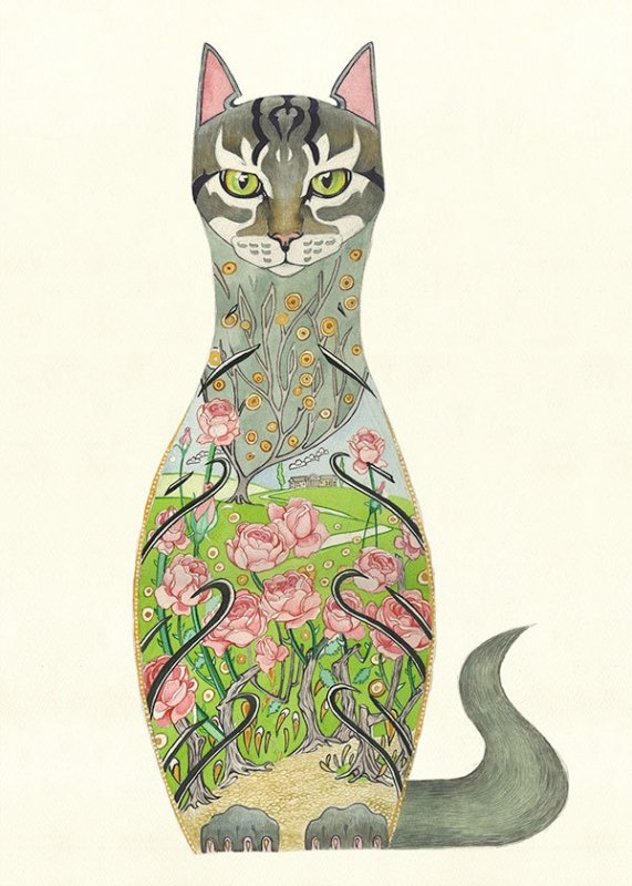 E038 - cat in rose garden