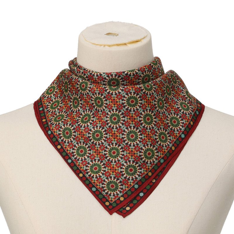 Red and Green Silk Square Scarf Zubaida