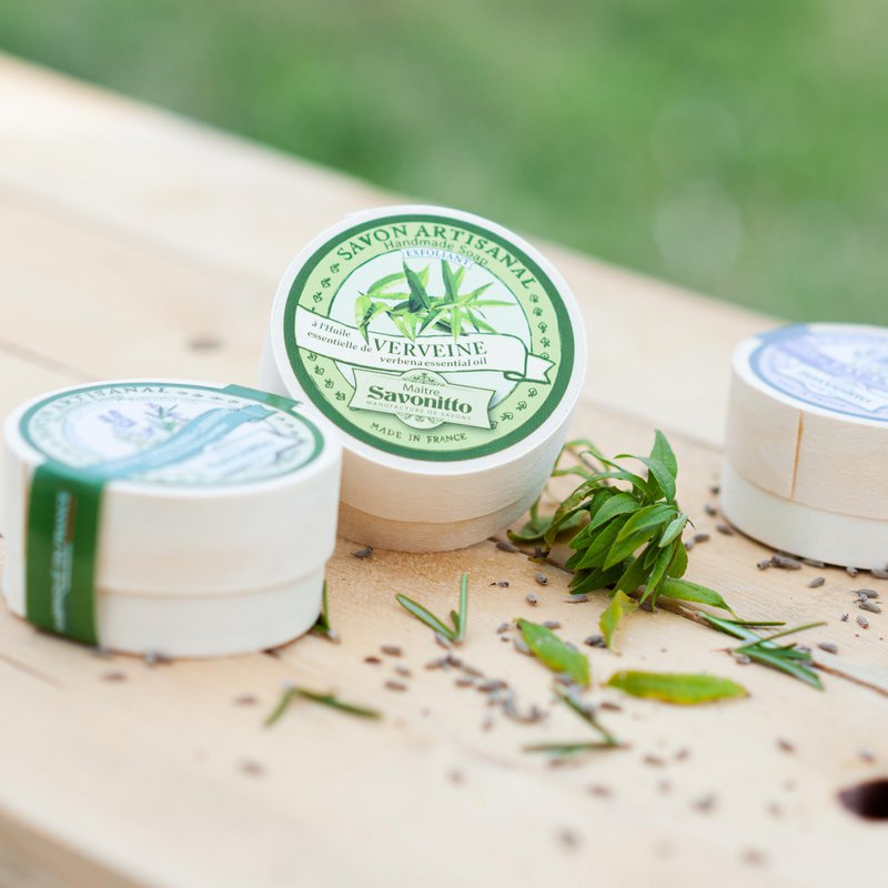 Verbena-Peelingseife in Holzkiste 100g