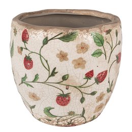 Capasco de flores Ø 14x14 cm Beige rojo cerámica de fresa de cerámica en el interior