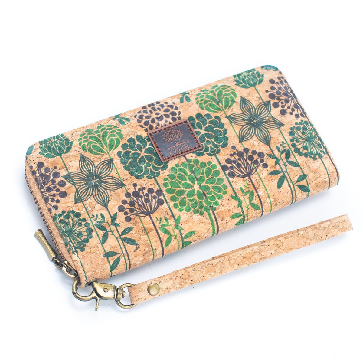 Cartera de tarjetas con cremallera para mujer de corcho natural de varios patrones BAG-2235