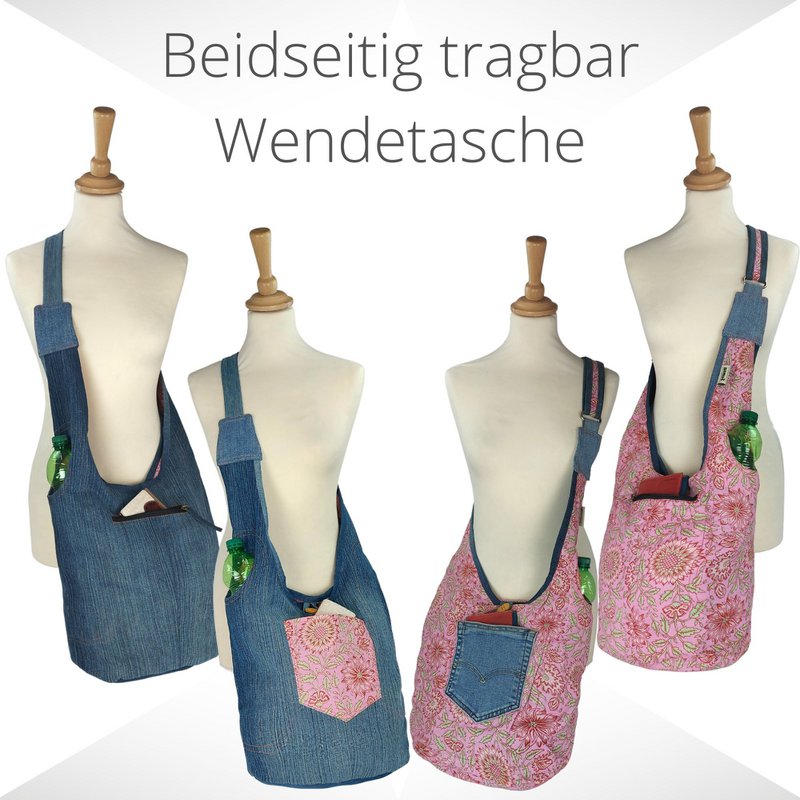 Sunsa sustainable jeans bag. 2-sided portable shoulder bag. Hobo bag. Boho Crossbody Bag