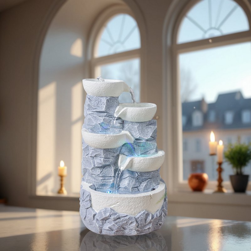 Indoor Fountain - Ganda - Natural Stone Effect Waterfall - Colorful Led Light - Zen Decoration and Gift Idea