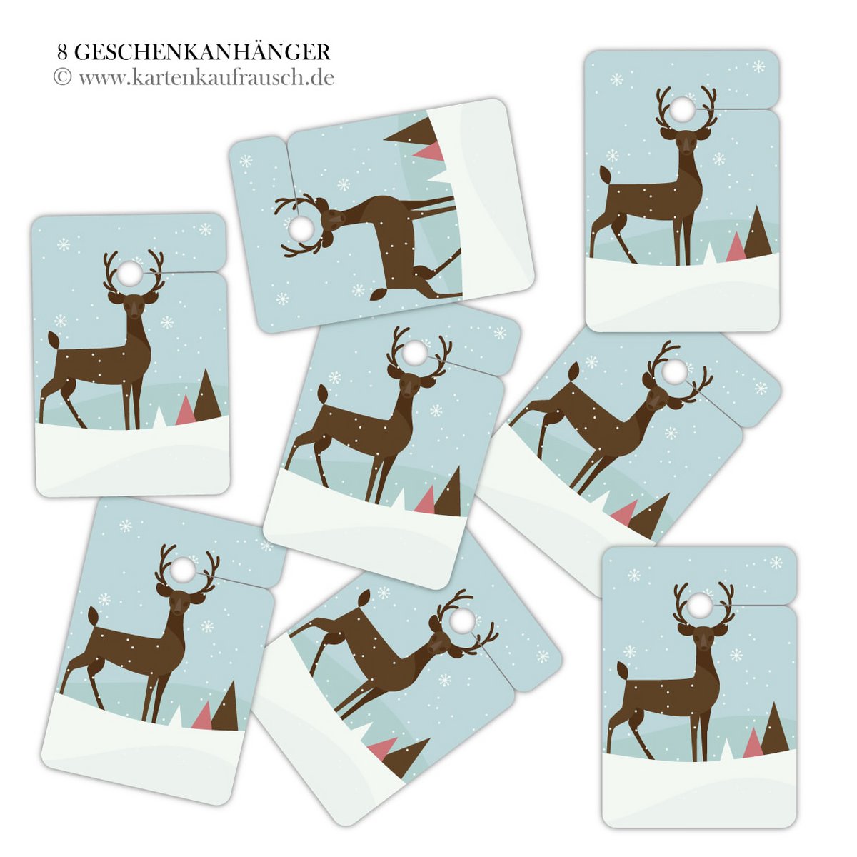 8 étiquettes cadeaux de Noël rétro élégantes pour Noël avec un cerf vintage sur lequel écrire, format 10 x 6,9 cm