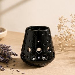 Brûle Parfum – Loob Noir – Bougeoir Céramique Laquée – Accessoire Diffusion Saine – Cires Parfumées, Huiles Essentielles – Objet Déco