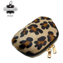 Italian Leather Purse with Fur and Animal Print 10002