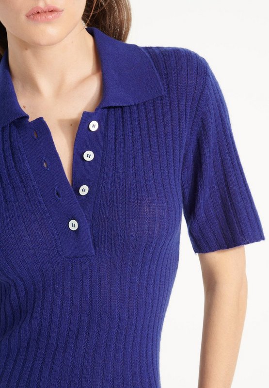 AVA 17 Polo krave kjole i midnatsblå cashmere
