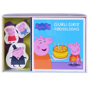 Peppa Pig - Bog med 3 træfigurer - Gurli Gris Fødselsdag (DK)