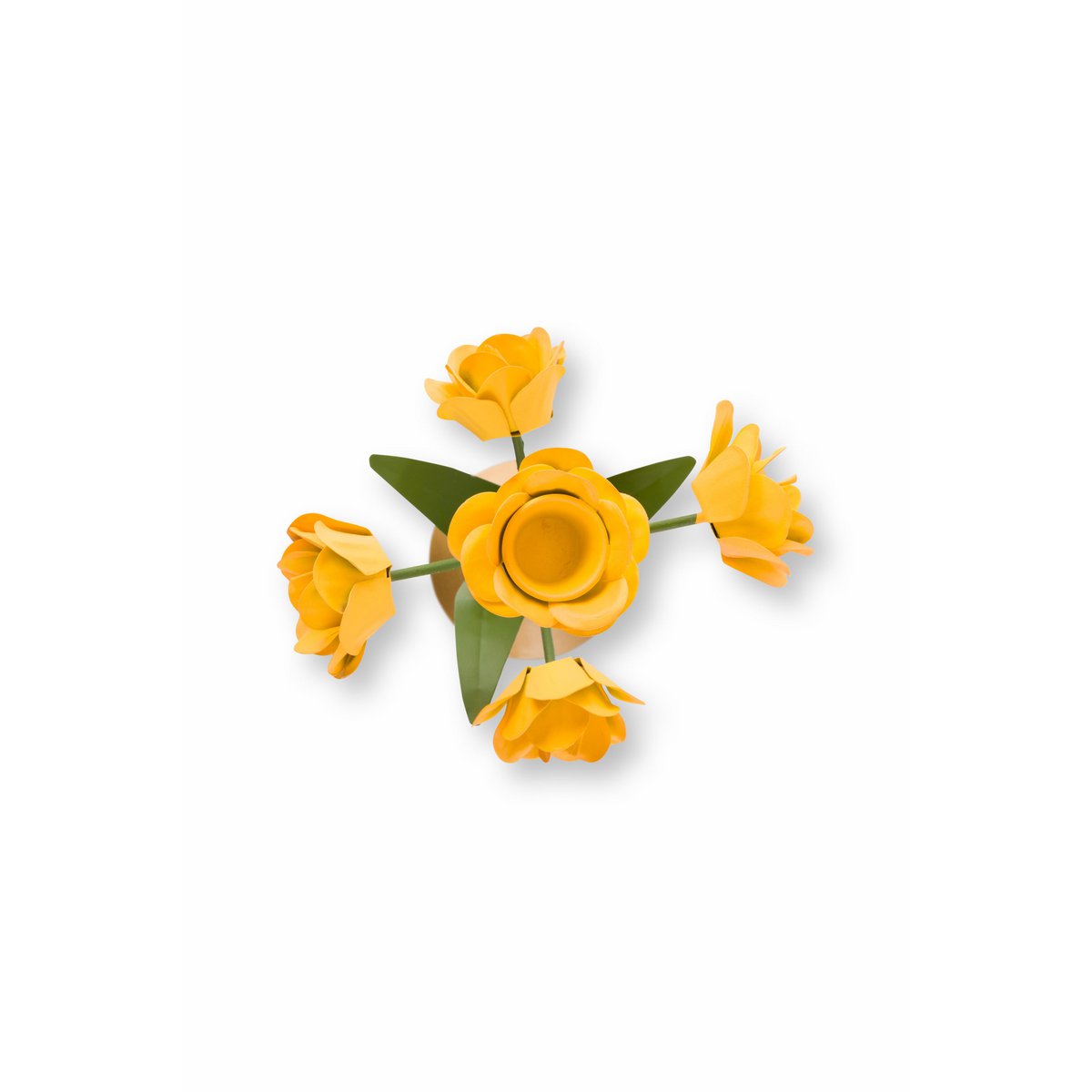 Candle Holder Metal Flower Yellow 27.5cm
