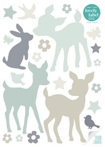 Bunny & Deer Muurstickers Mint/Grijs/Beige