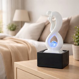 Fontaine d'Intérieur - Amor Noir et Blanc - Moderne avec Lumière LED Coloré - Sculpture Amoureux Amovible – Décoration d’intérieur Contemporaine – Boule en Rotation