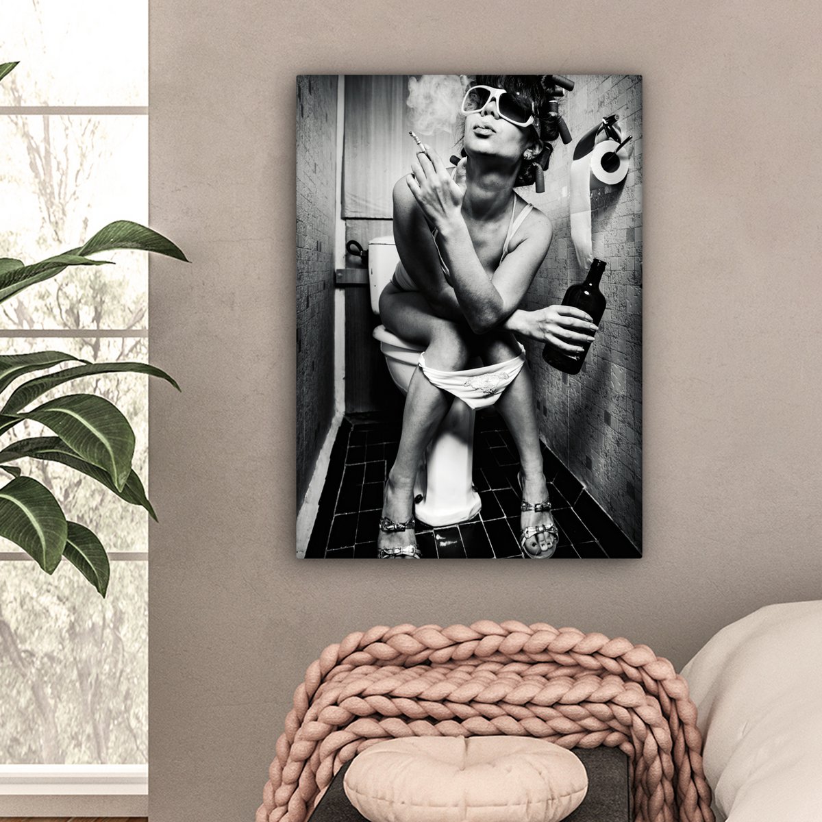 Canvas Painting - Wall Decoration Woman - Vintage - Curles - Toilet - Cigarette - Wall Decoration Living Room - Bedroom Decoration - Room Accessories - Canvas Paintings