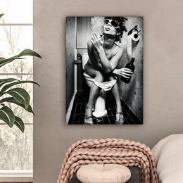 Canvas Painting - Wall Decoration Woman - Vintage - Curles - Toilet - Cigarette - Wall Decoration Living Room - Bedroom Decoration - Room Accessories - Canvas Paintings