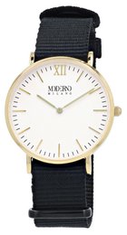 Moderno Milano stainless steel women's watch 36.5 mm, sapphire crystal & nylon NATO strap (black), gold-colored