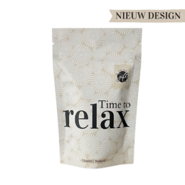 "Time to relax bath salts in a white and gray package with palm leaf design. The product is described as 'Time to relax' indicating it is a relaxing bath salt product."

This bath salt product appears to be designed for relaxation. The package features a simple, minimalist design with a white background and gray palm leaf pattern. The text on the package clearly states "Time to RELAX", indicating this is the primary purpose and benefit of the product. Based on the image, the key details that could be useful for a semantic search include:

- Colors: White, gray
- Materials: Bath salts
- Style: Minimalist, nature-inspired
- Shape: Rectangular package
- Product purpose: Relaxation, bath time

This description provides enough relevant information about the product's key features and purpose to enable effective semantic search and discovery by customers looking for relaxing bath products.