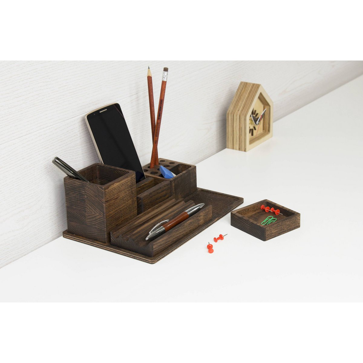 Houten bureau-organizer, donkerhouten bureau-organizer