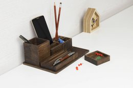 Houten bureau-organizer, donkerhouten bureau-organizer