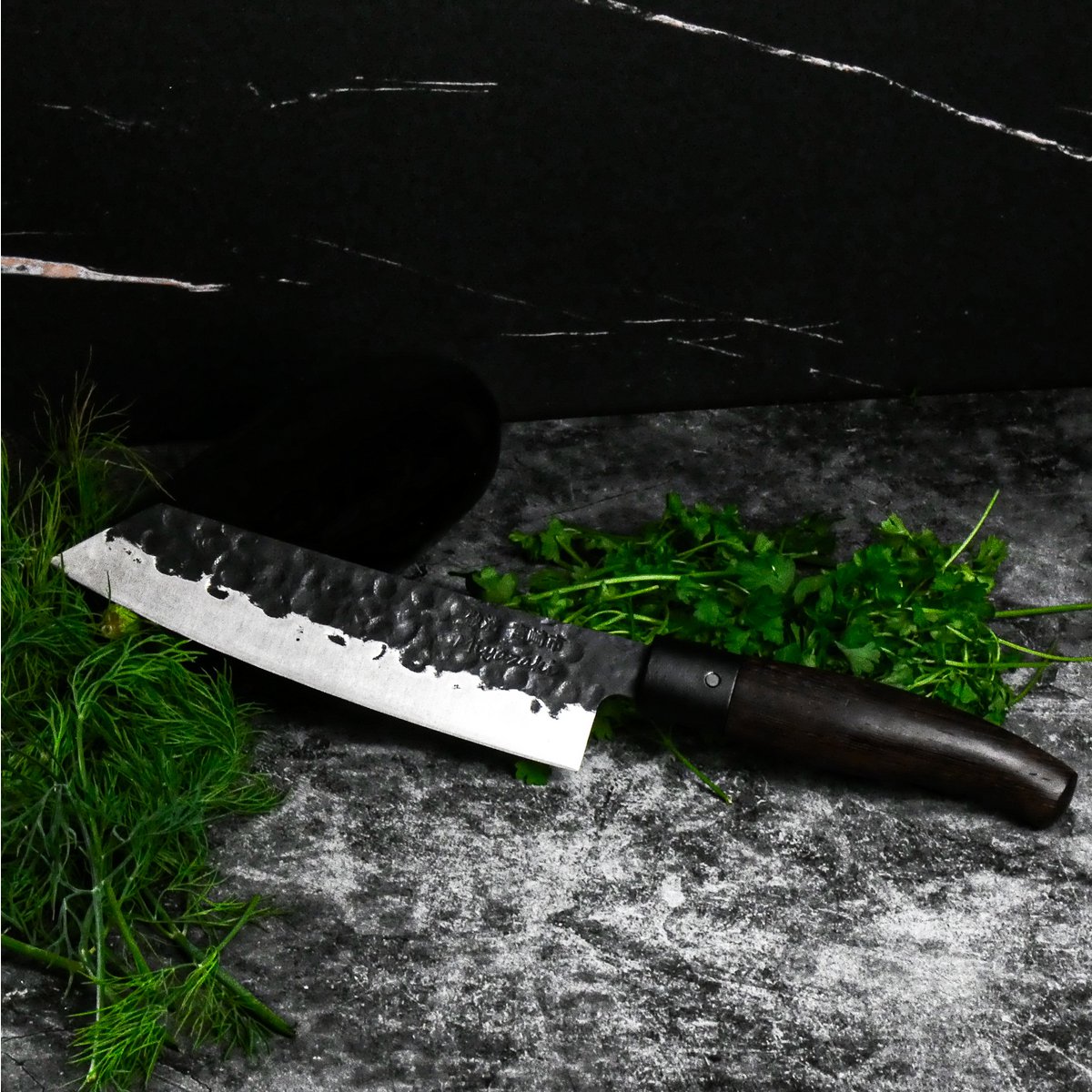 TAKAHIRO MIYAZAKI - Santoku bocho Okii - Couteau Santoku 7 pouces, lame en acier papier bleu japonais