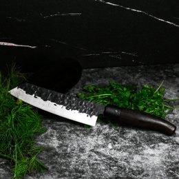 TAKAHIRO MIYAZAKI - Santoku bocho Okii - Cuchillo Santoku 7 pulgadas, hoja acero papel azul japonés