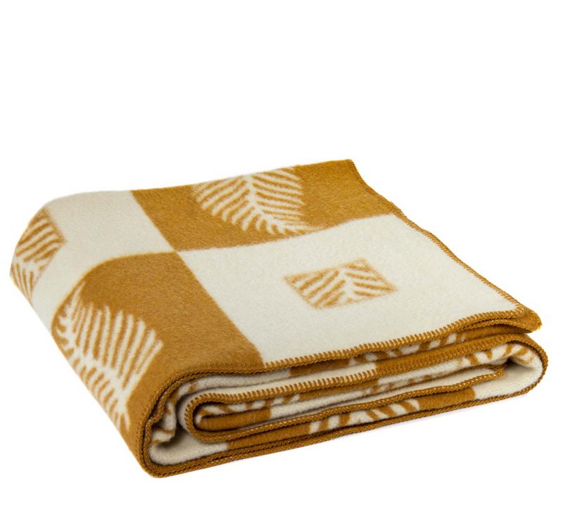 Coperta da letto in lana merino LEAF ocra