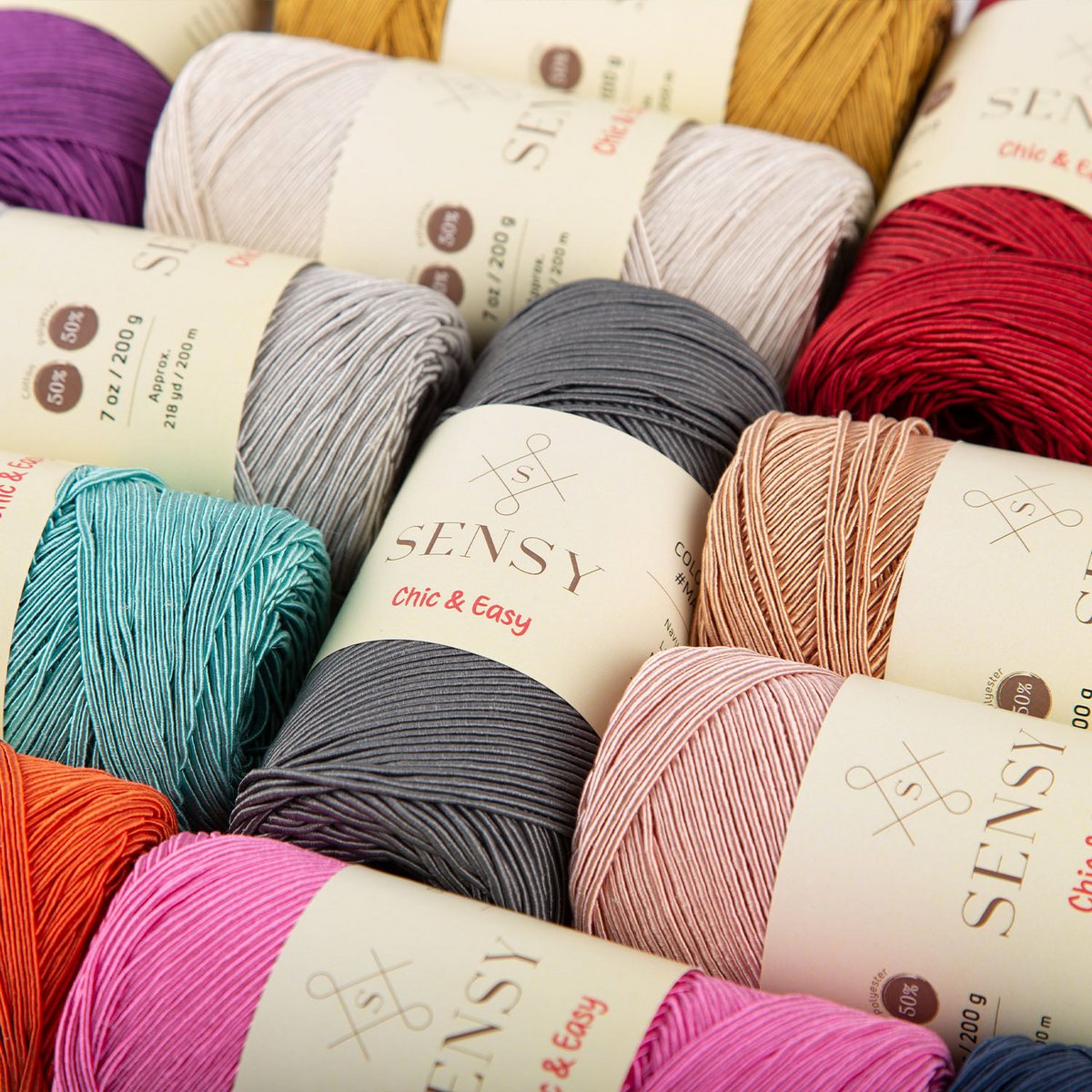 Sensy Premium Chic & Easy 1,5 mm 218 iarde 50% cotone 50% poliestere Corda per borsa all'uncinetto Filo per uncinetto