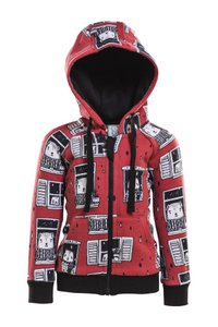 Hoodie met ritssluiting, helemaal over Rain Watchers-print op rood