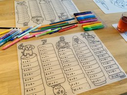 Recolorable placemat for kids to learn numbers 6-10, featuring colorful illustrations of animals.