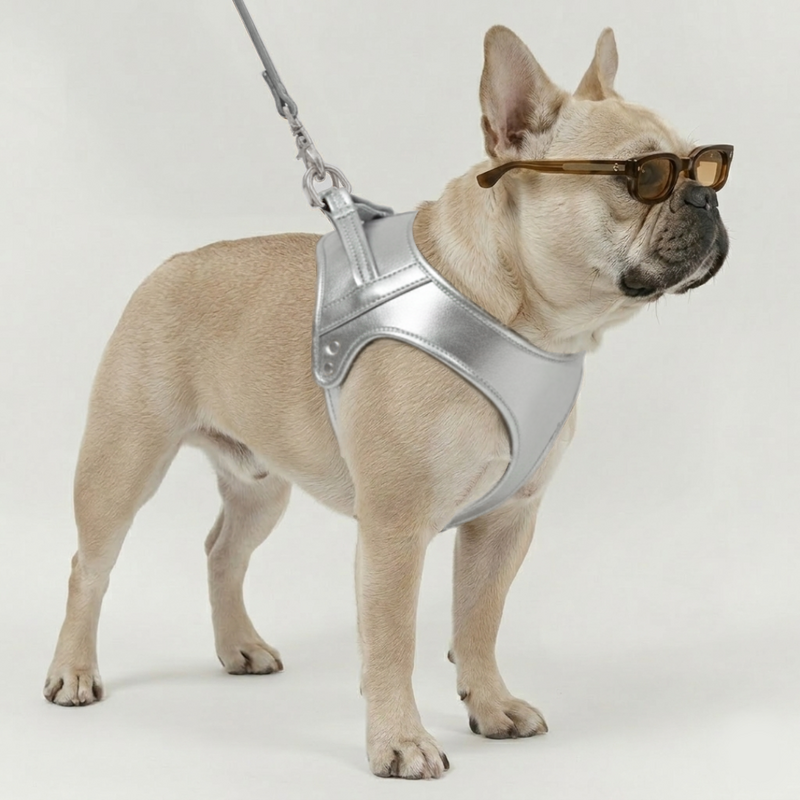 CABLAGGIO CHURCHILL. Verde Abete – Pettorina per cani imbottita in pelle vegana