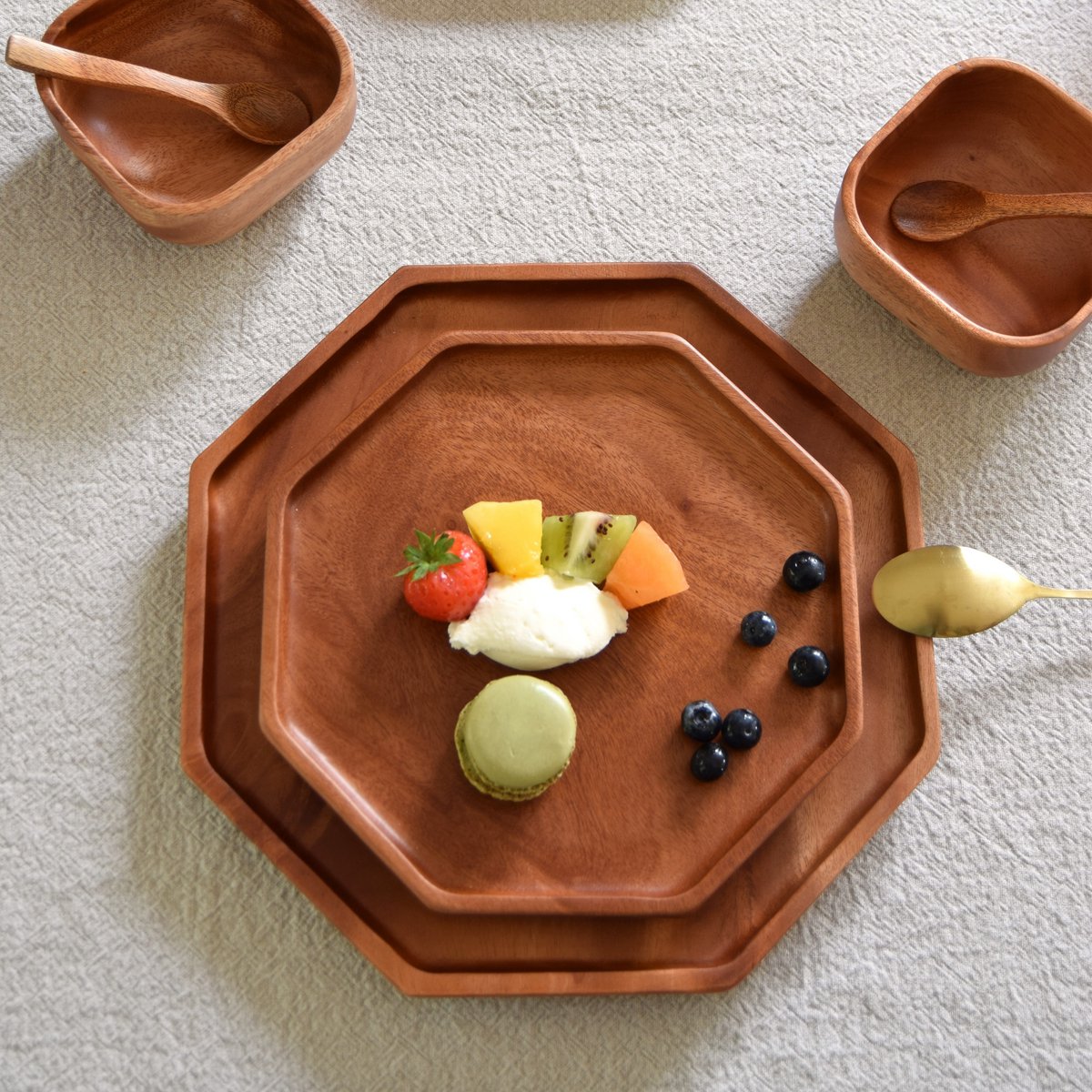 Handmade Tableware - Octagon Dessert Plate - Eco-friendly - Khaya Wood