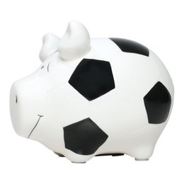 Spargris firma fodbold gris lavet af keramik, hvid/sort (B/H/D) 12,5x9x9cm lille gris